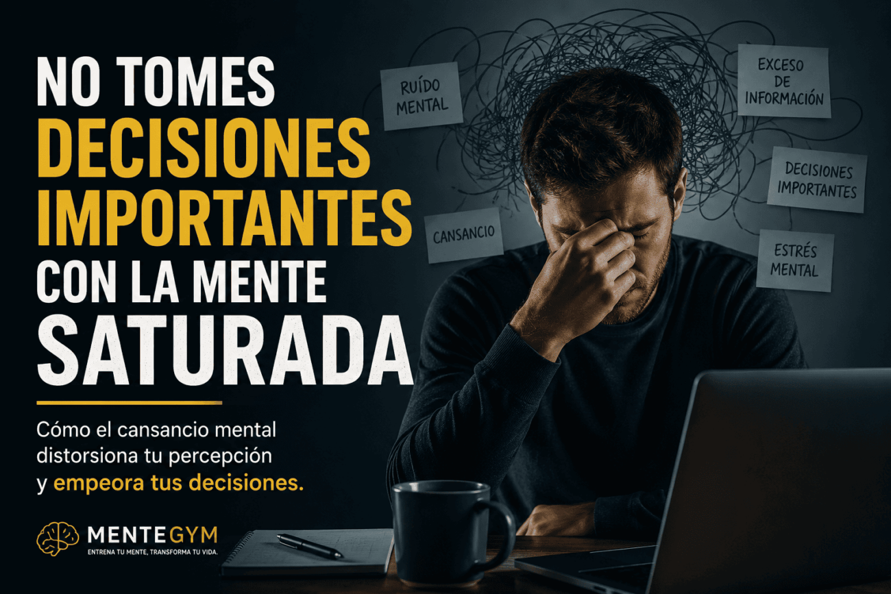 Persona agotada mentalmente tomando decisiones frente al computador